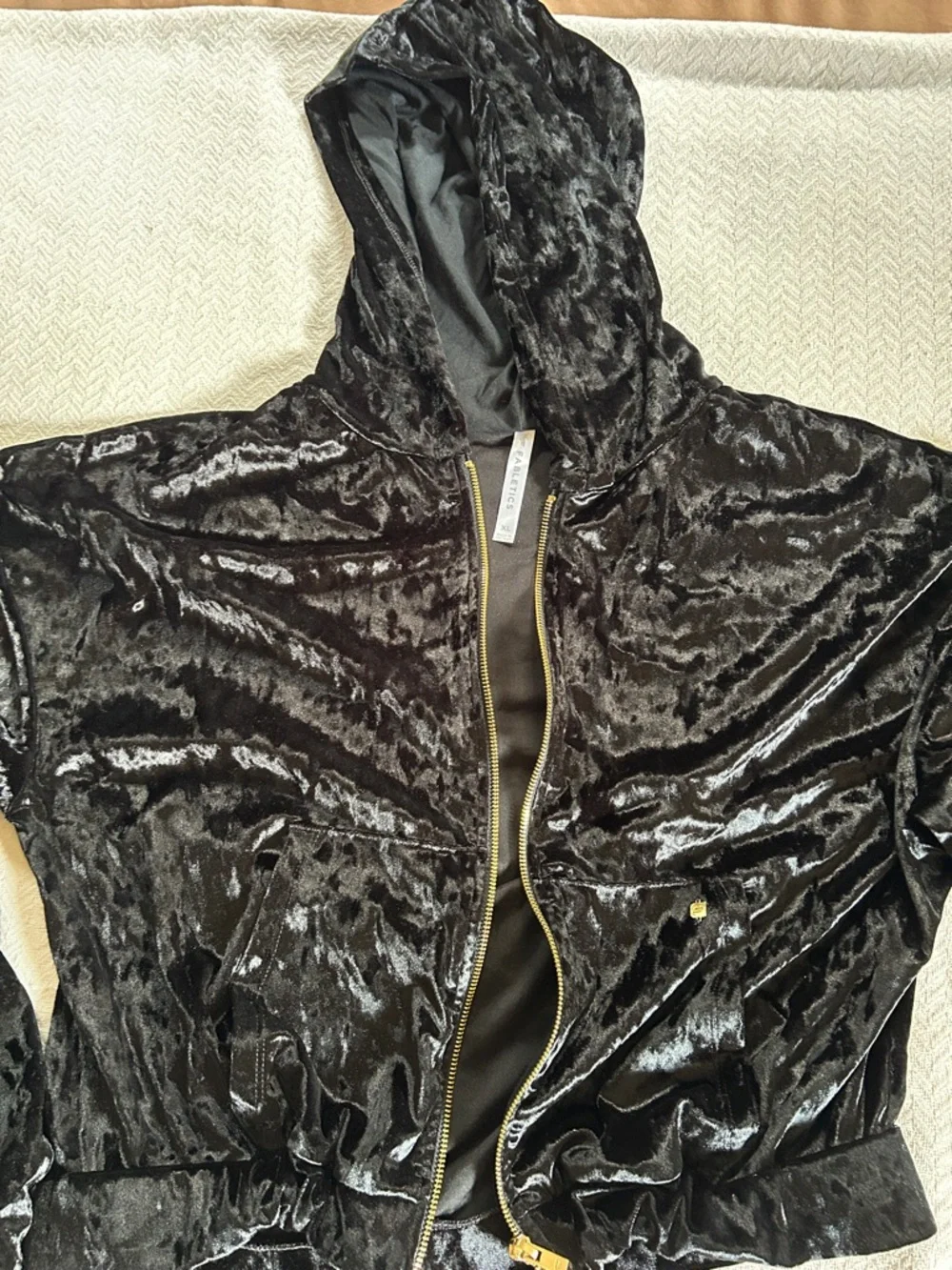 Fabletics Black Crushed Velvet Zip Hoodie Jacket - Picture 3 of 4